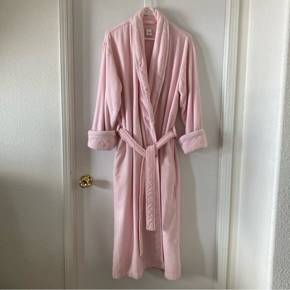 CASUAL ELEMENT WOMENS TERRY BATHROBE, SZ-LG, PINK, HEAVY & LONG, CORDED TRIM - Picture 1 of 4